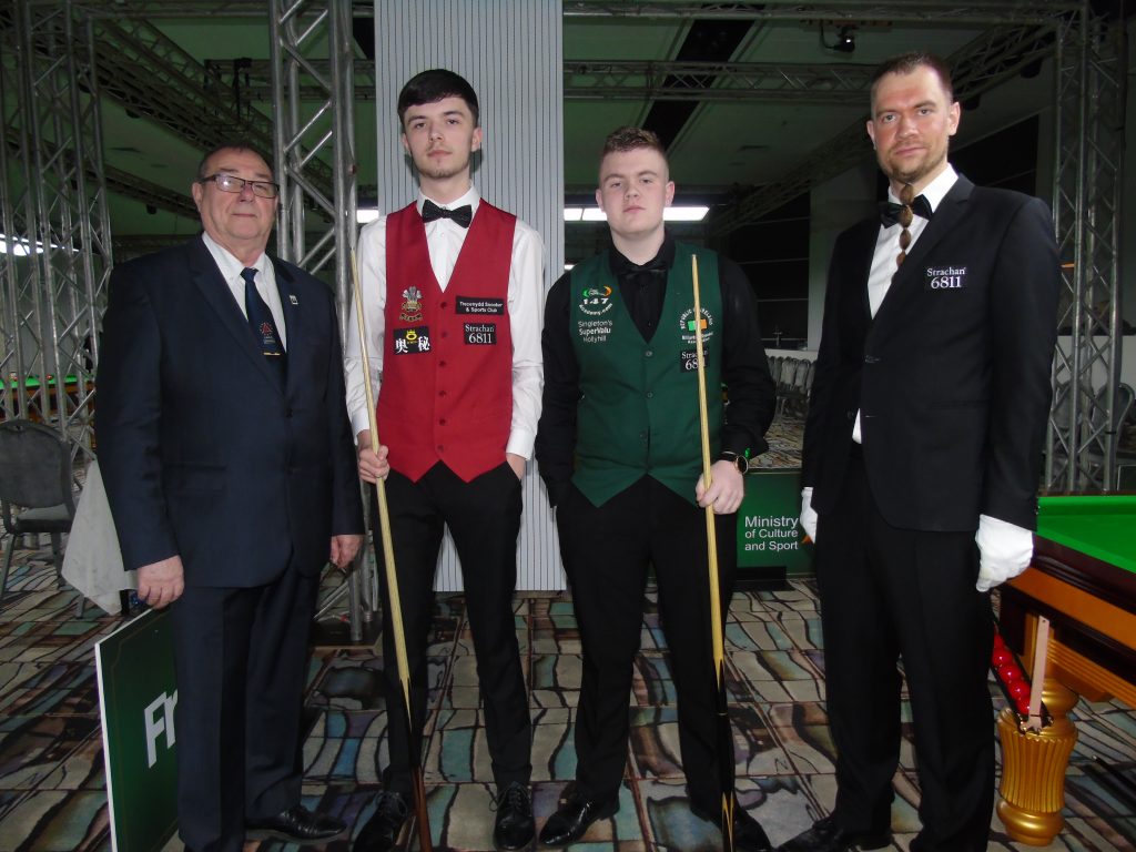 Raymond Perez (Marker) Dylan Emery (Wales) v Aaron Hill (Rep of Ireland) and Final Referee Christian Lehmann